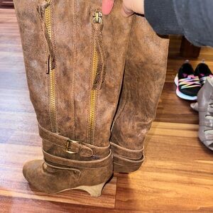 Not Rated Tan Heeled Boots with Zipper Detail